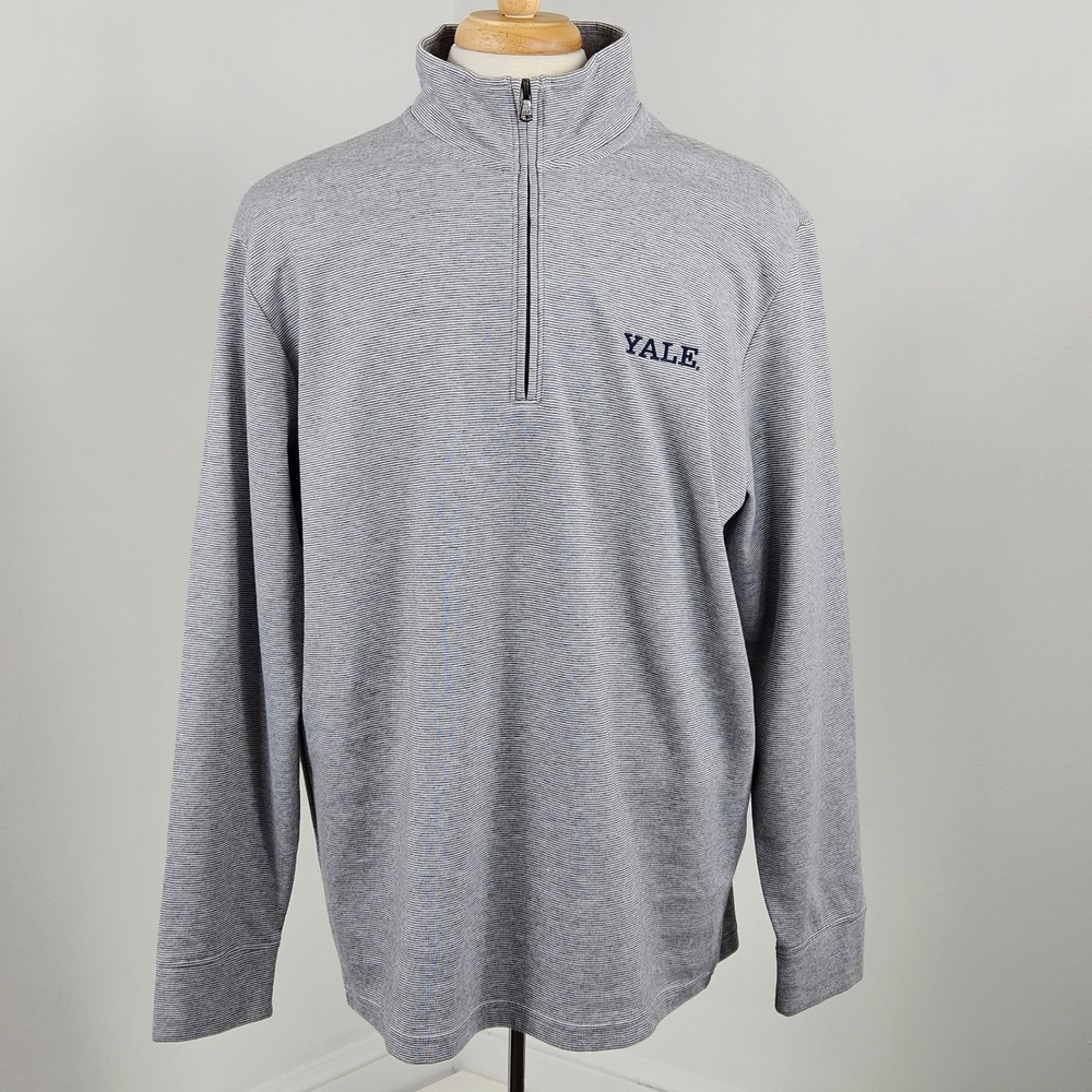 Vineyard Vines Pullover Mens XL Grey Yale Quarter Zip Striped Collegiate